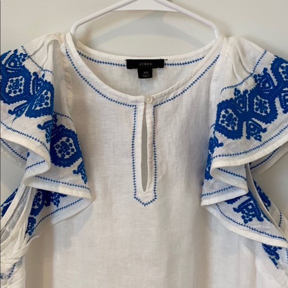 Jcrew embroidered linen flounce top xs - Picture 5 of 7